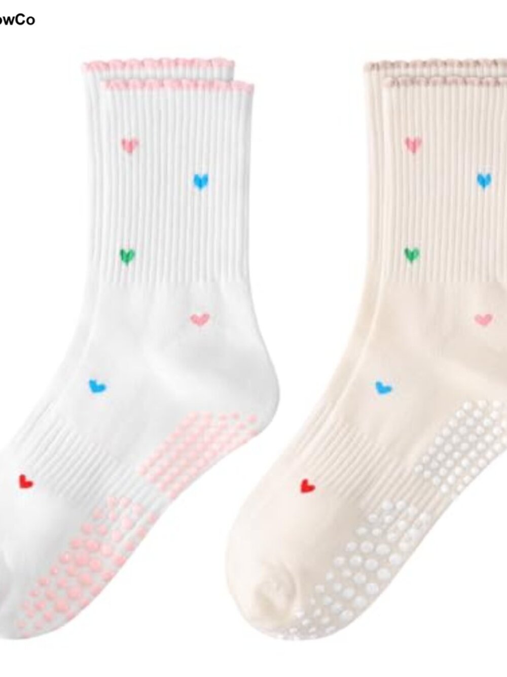 Pilates Yoga Grip Socks Non Slip Silicone Dot Ruffle Bow Women Size 5-10